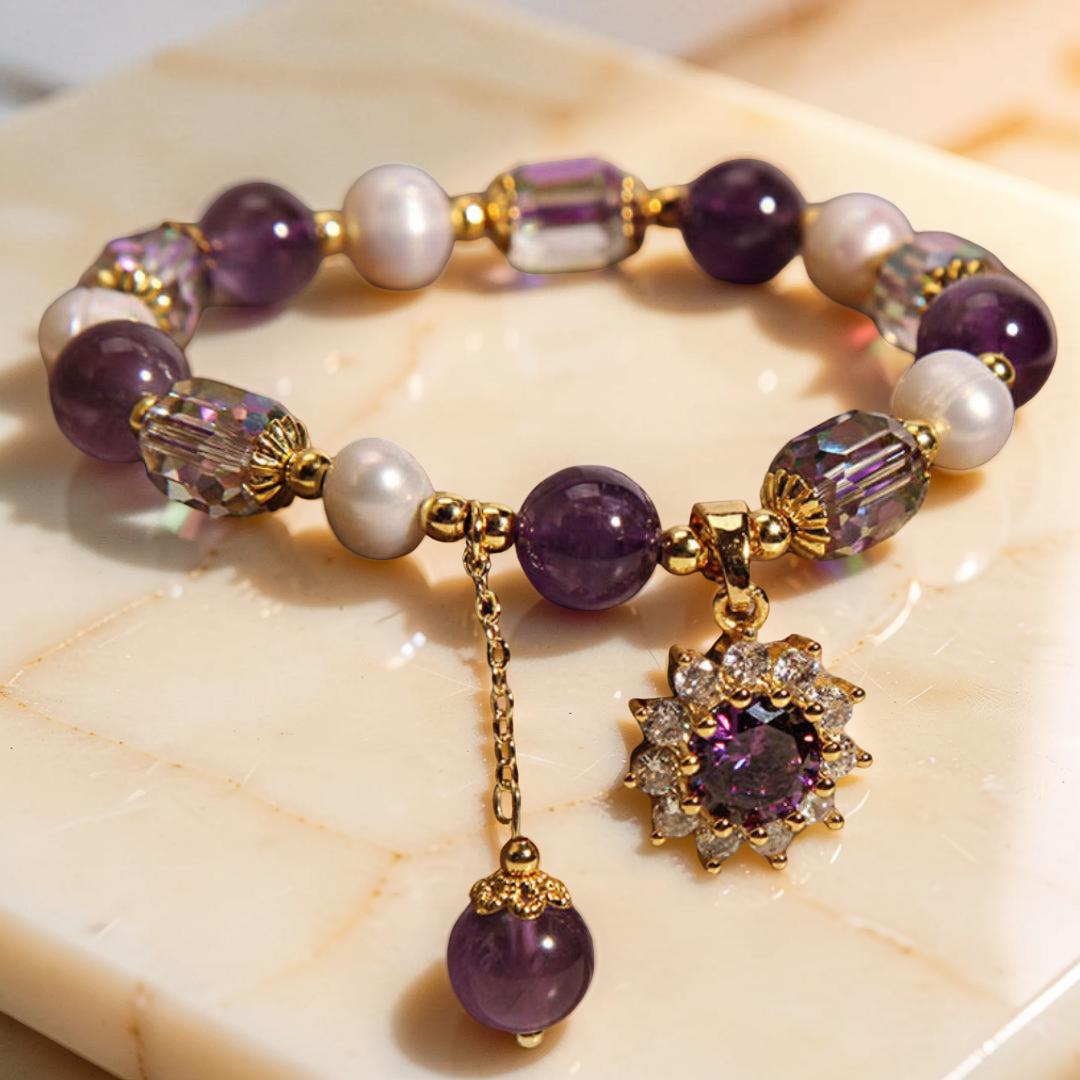 Bracelet Améthyste et Perle – Fleur de Soleil
