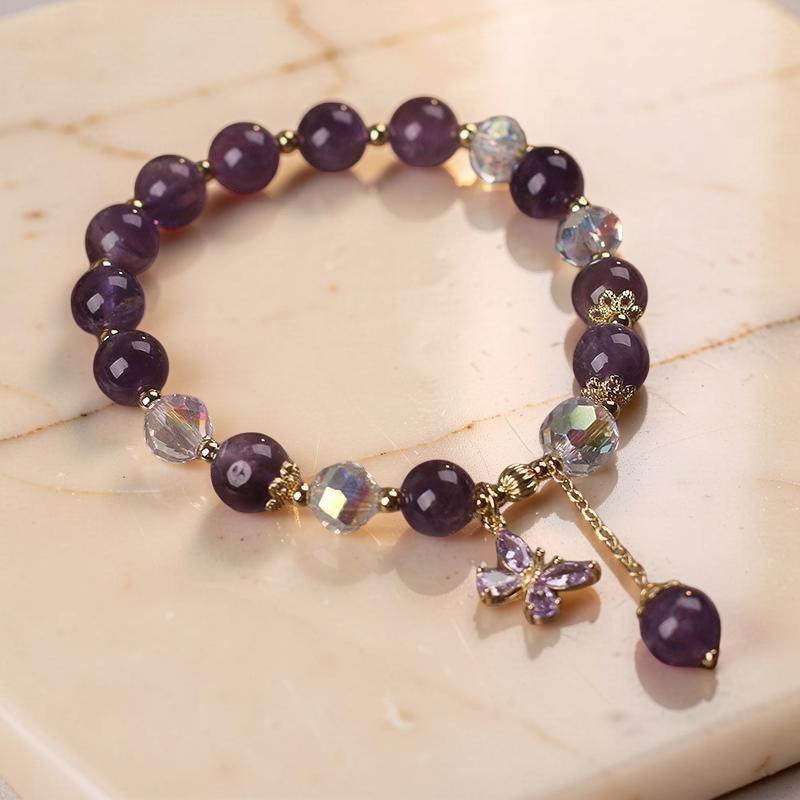 Bracelet Améthyste et Quartz Clair – Papillon
