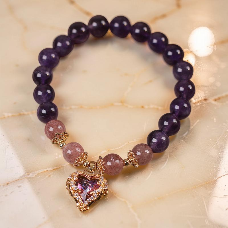 Bracelet Améthyste et Quartz Fraise – Espoir
