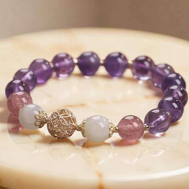 Bracelet Améthyste et Quartz Fraise – Rêve Lilas