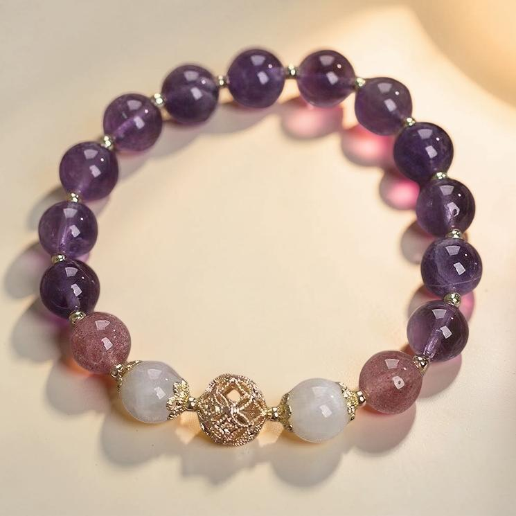 Bracelet Améthyste et Quartz Fraise – Rêve Lilas