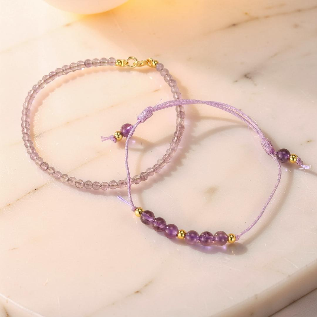Bracelet Améthyste – Frisson Mystère, Argent Plaqué Or 14K