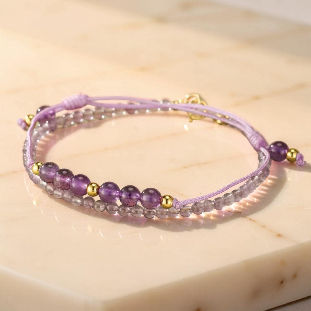 Bracelet Améthyste – Frisson Mystère, Argent Plaqué Or 14K