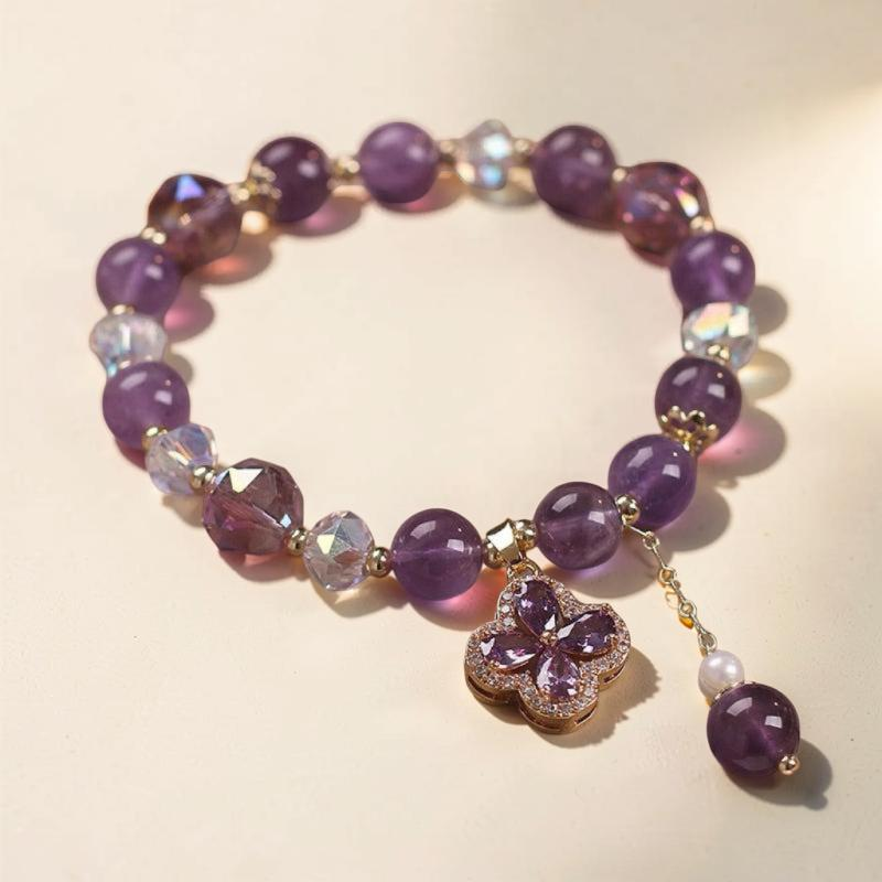 Bracelet Améthyste Trèfle – Chance Scintillante