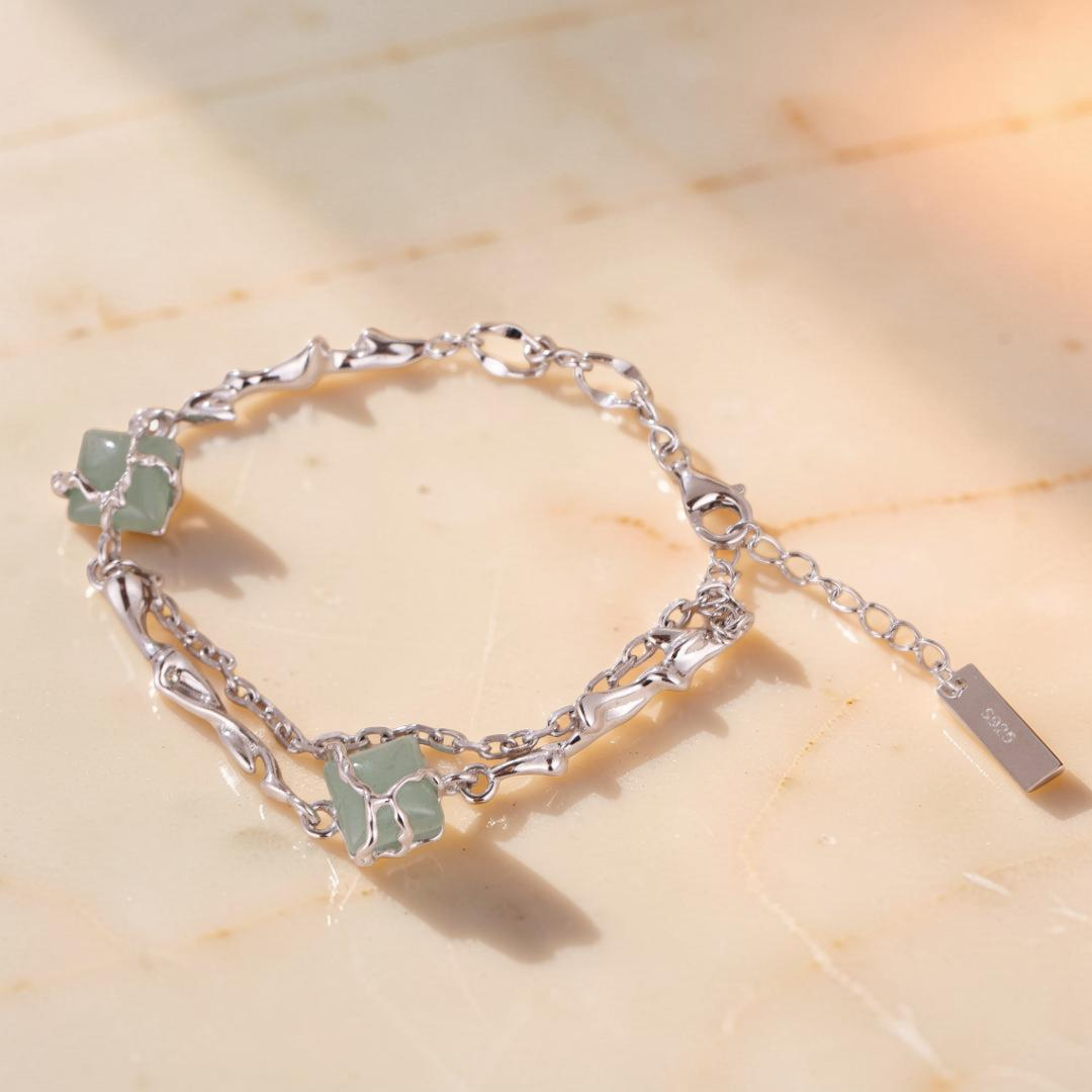 Bracelet Aventurine – Fleur de Sérénité, Argent