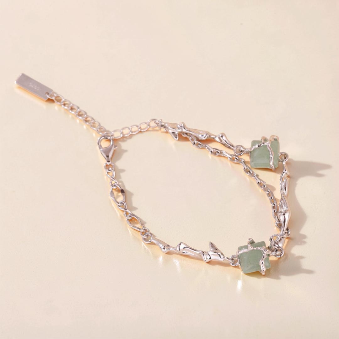 Bracelet Aventurine – Fleur de Sérénité, Argent