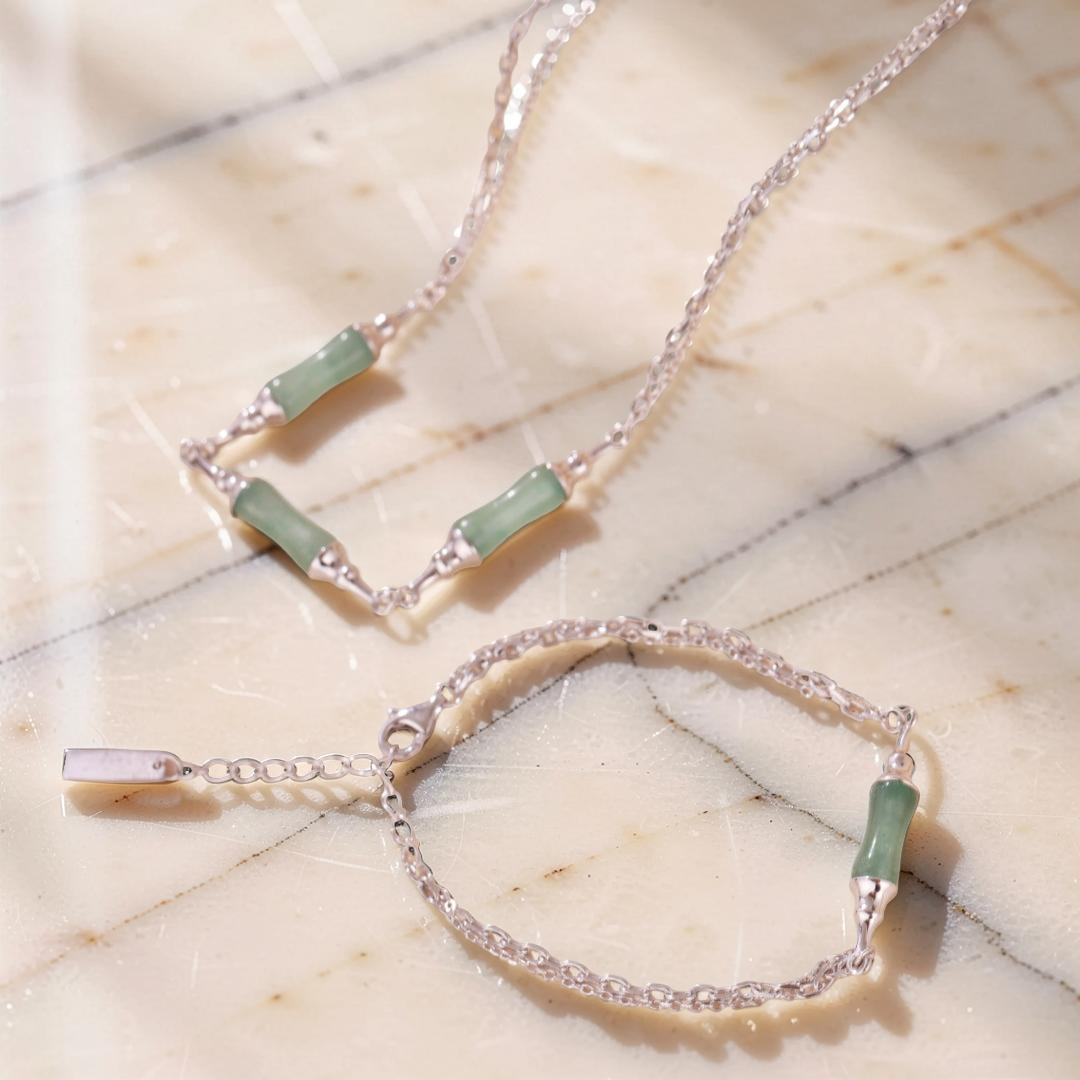 Bracelet Bambou Aventurine – Douce Nature, Argent