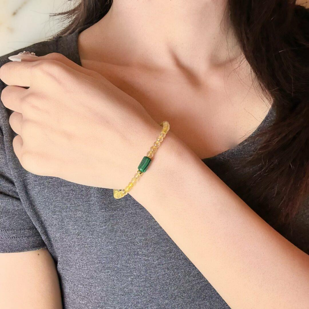 Bracelet Citrine et Malachite – Équilibre Abondant