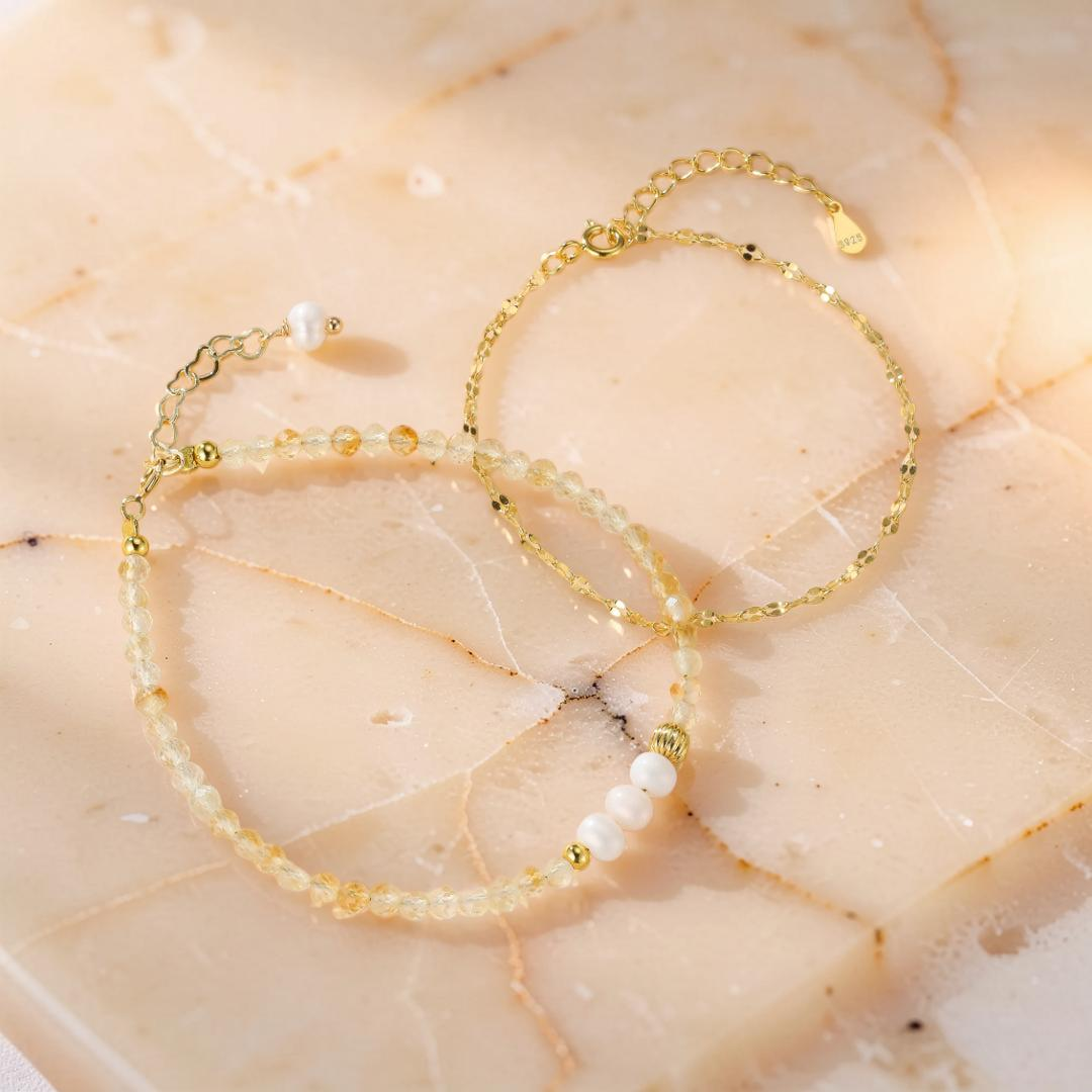 Bracelet Citrine et Perle – Douceur Dorée