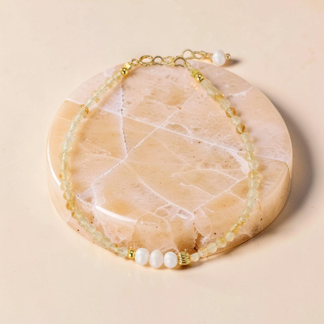 Bracelet Citrine et Perle – Douceur Dorée