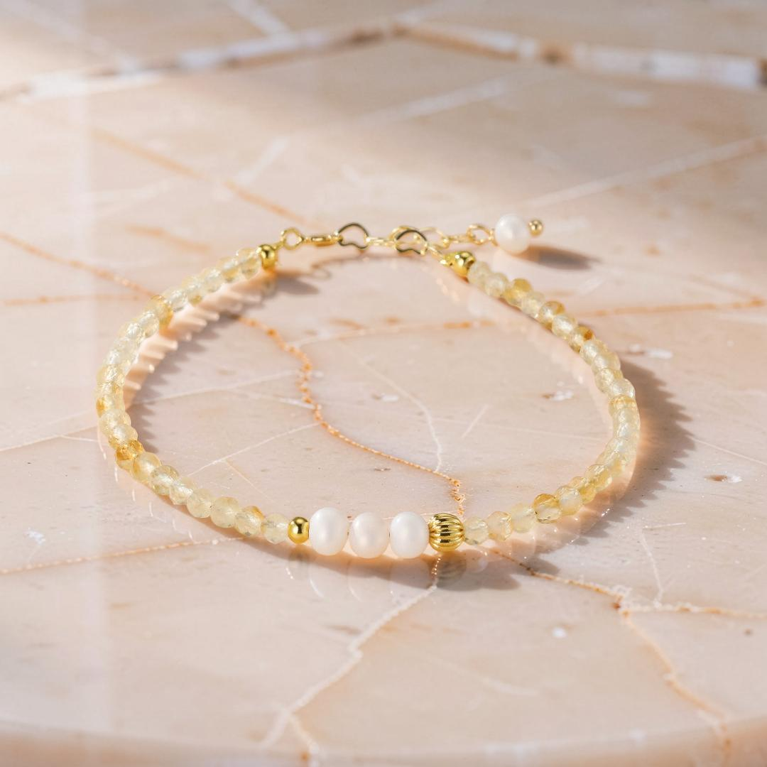 Bracelet Citrine et Perle – Douceur Dorée