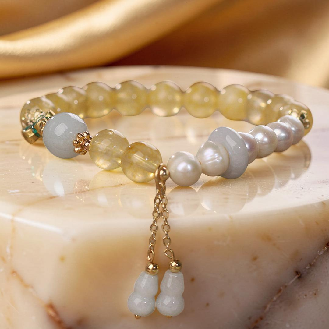Bracelet Citrine Perle Jade – Gourde de Fortune