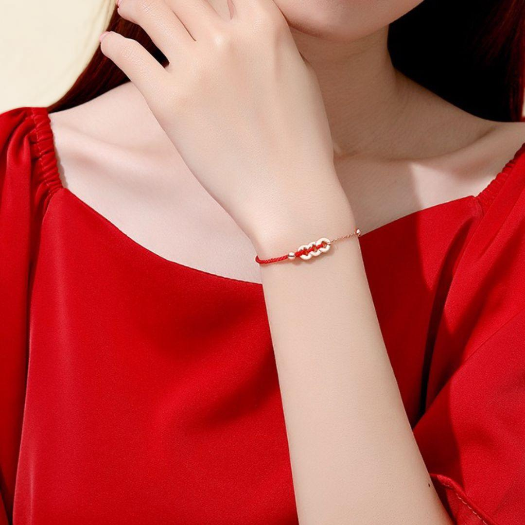 Bracelet Cordon Rouge – Monnaies Porte-Bonheur, Argent Plaqué Or 18K