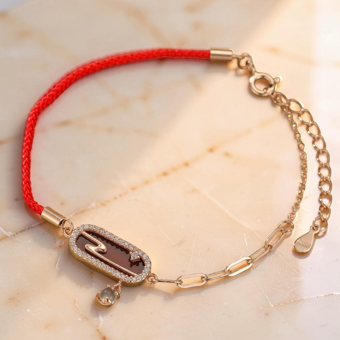 Bracelet Cordon Rouge – Nuage Lunaire, Argent Plaqué Or
