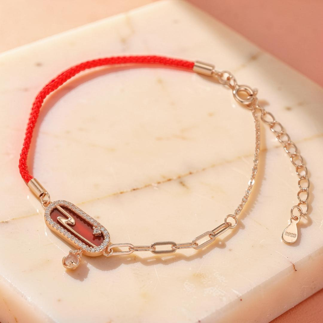 Bracelet Cordon Rouge – Nuage Lunaire, Argent Plaqué Or