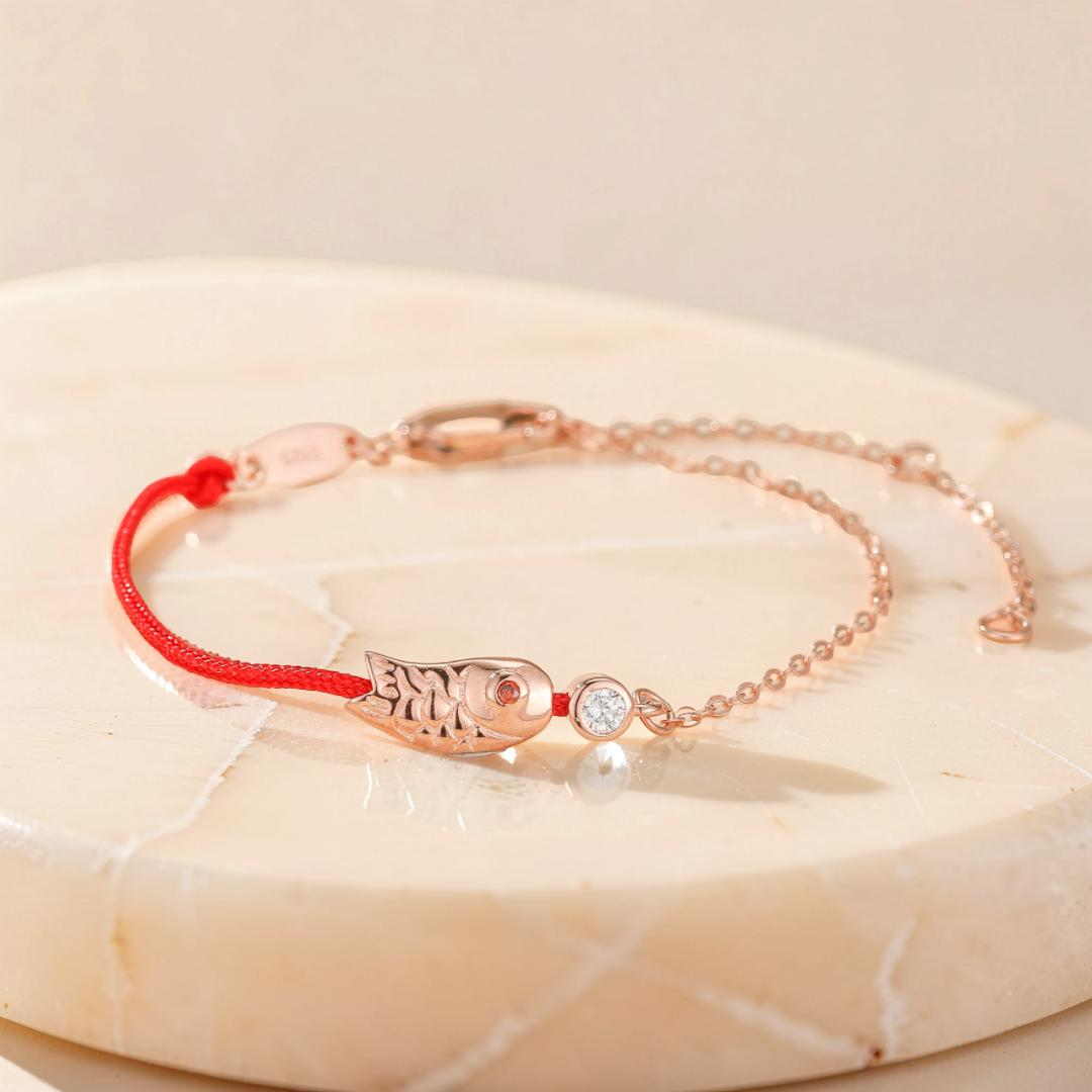 Bracelet Cordon Rouge – Poisson Porte-Bonheur, Argent 925