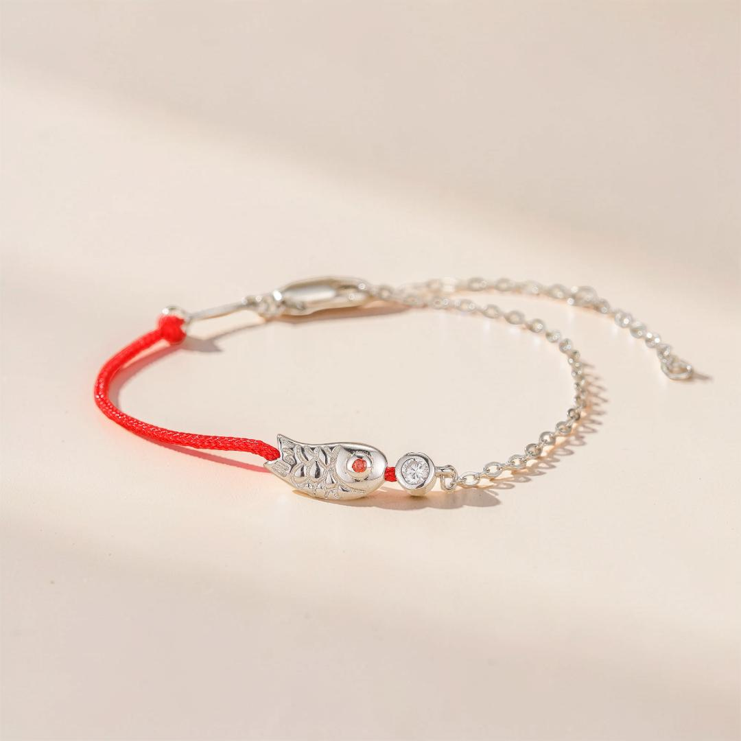 Bracelet Cordon Rouge – Poisson Porte-Bonheur, Argent 925