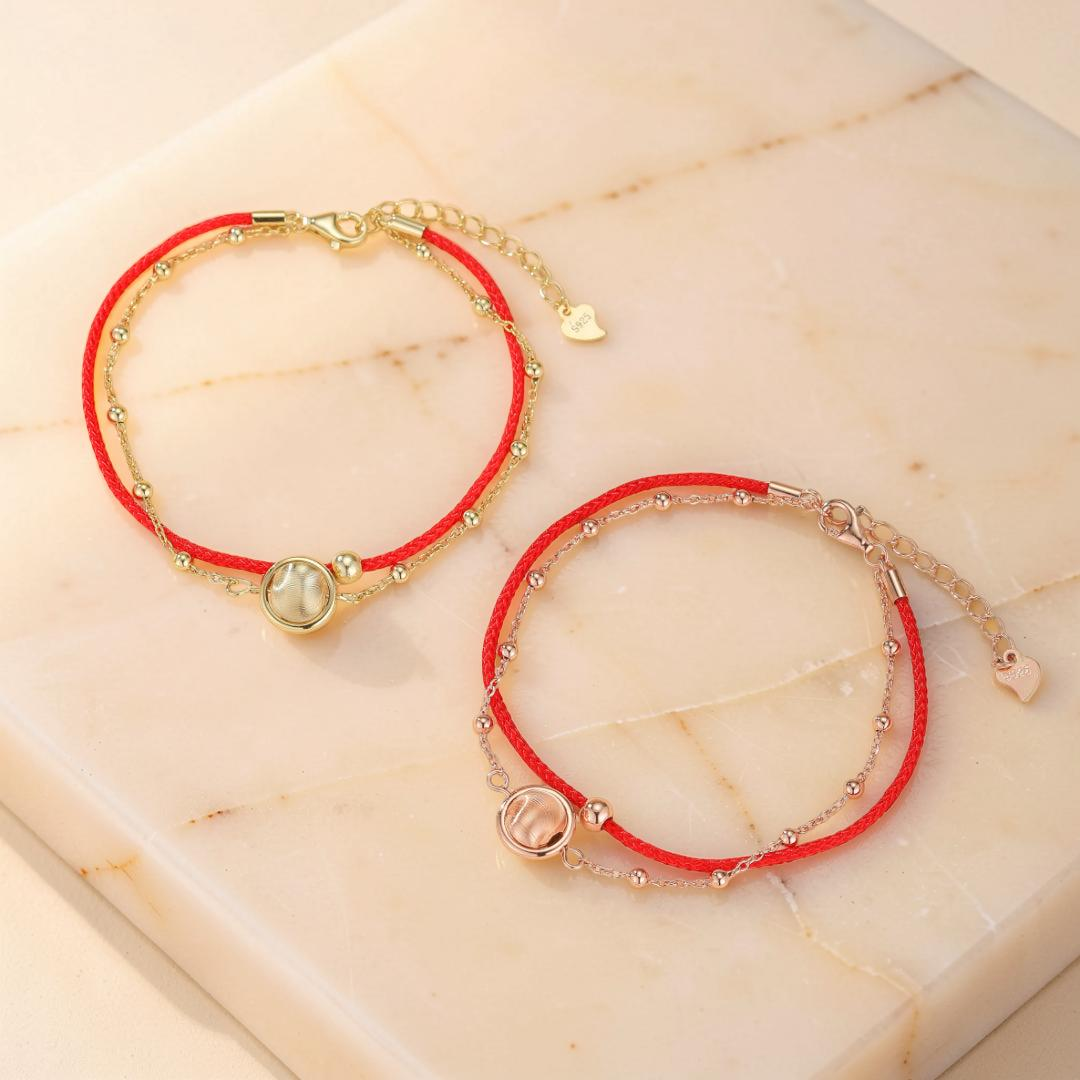 Bracelet Cordon Rouge – Roue de la Chance, Argent Plaqué Or