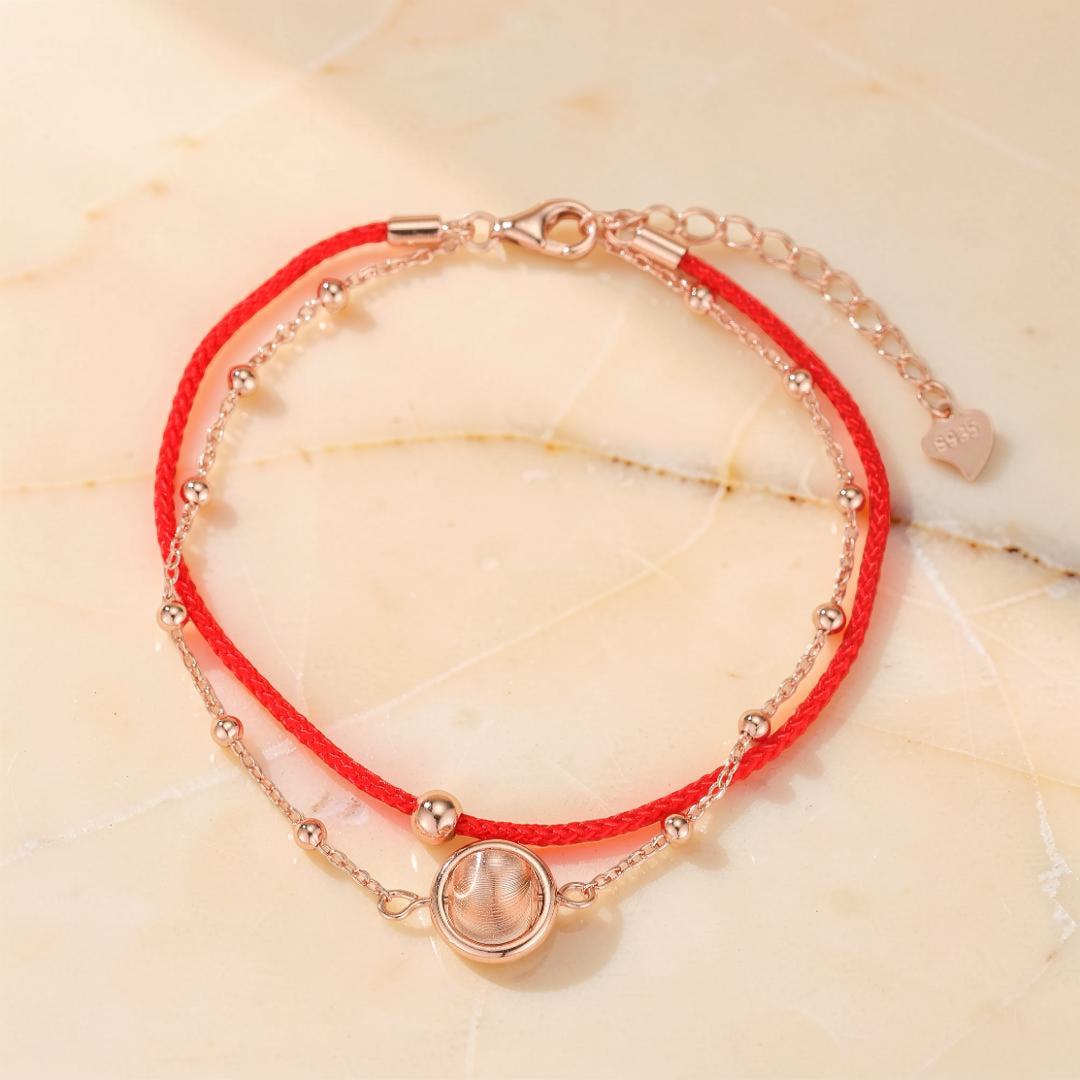 Bracelet Cordon Rouge – Roue de la Chance, Argent Plaqué Or