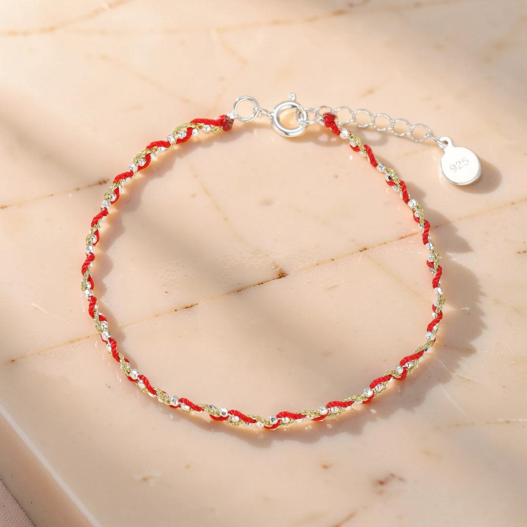 Bracelet Cordon Rouge – Tresse de Chance, Argent 925 et Fil Or 14K
