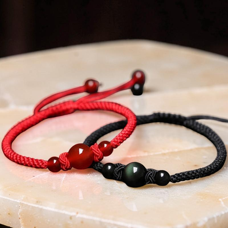 Bracelet Agate et Obsidienne - Harmonie, Fil Tibétain