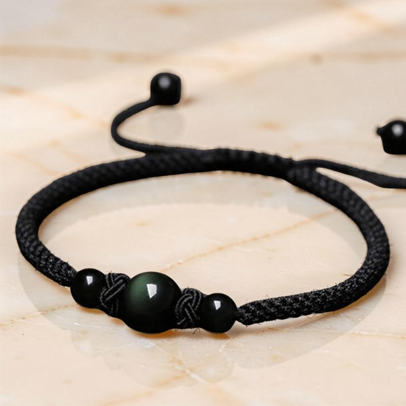Bracelet Agate et Obsidienne - Harmonie, Fil Tibétain