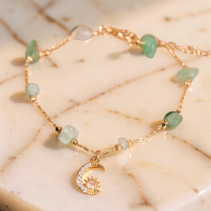 Bracelet de Cheville Aventurine et Quartz Rose – Danse Étoilée