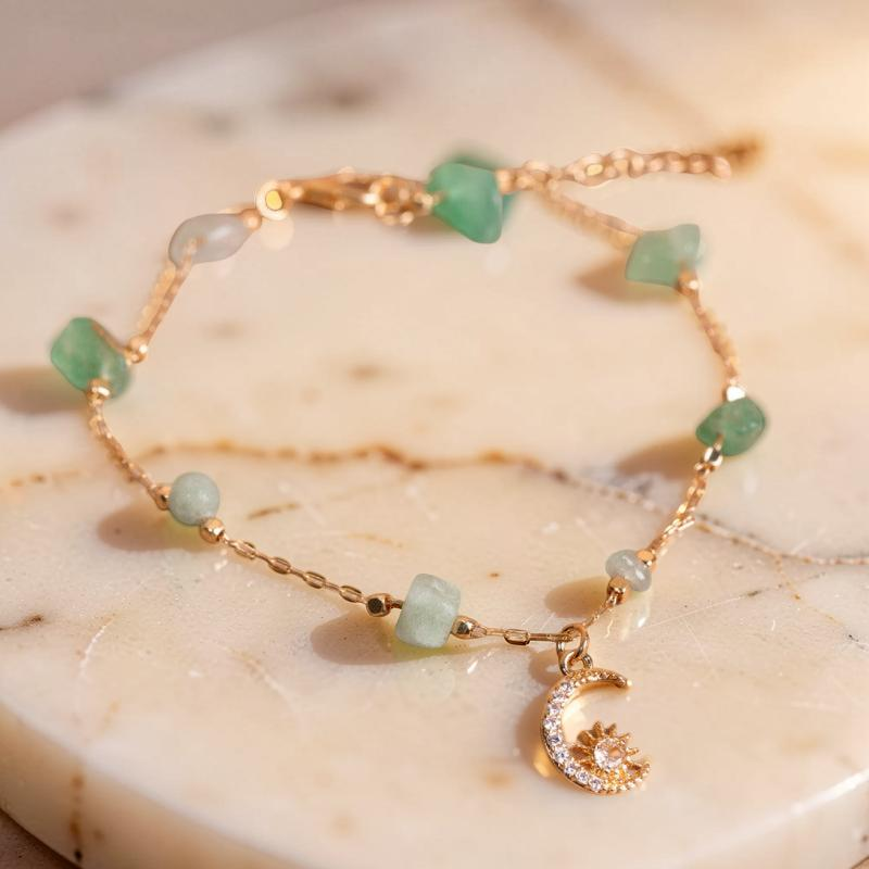 Bracelet de Cheville Aventurine et Quartz Rose – Danse Étoilée