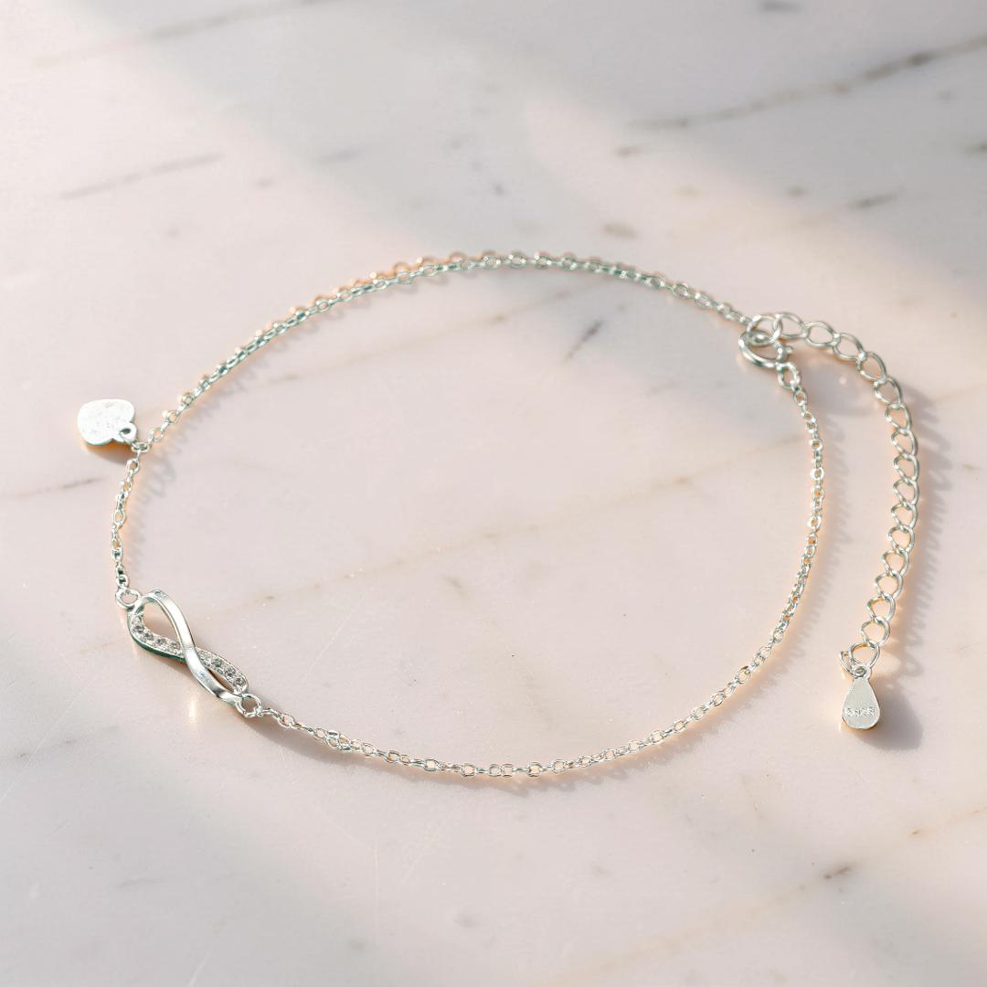 Bracelet de Cheville Infini – Brillance Éternelle, Argent 925