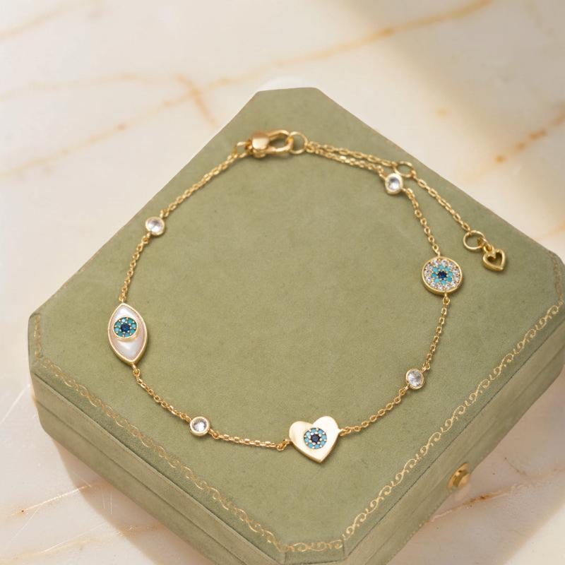 Bracelet de Cheville Mauvais Œil – Danse Légère, Plaqué Or