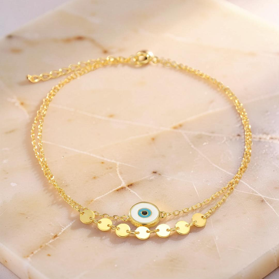 Bracelet de Cheville Mauvais Œil – Regard Secret, Argent 925