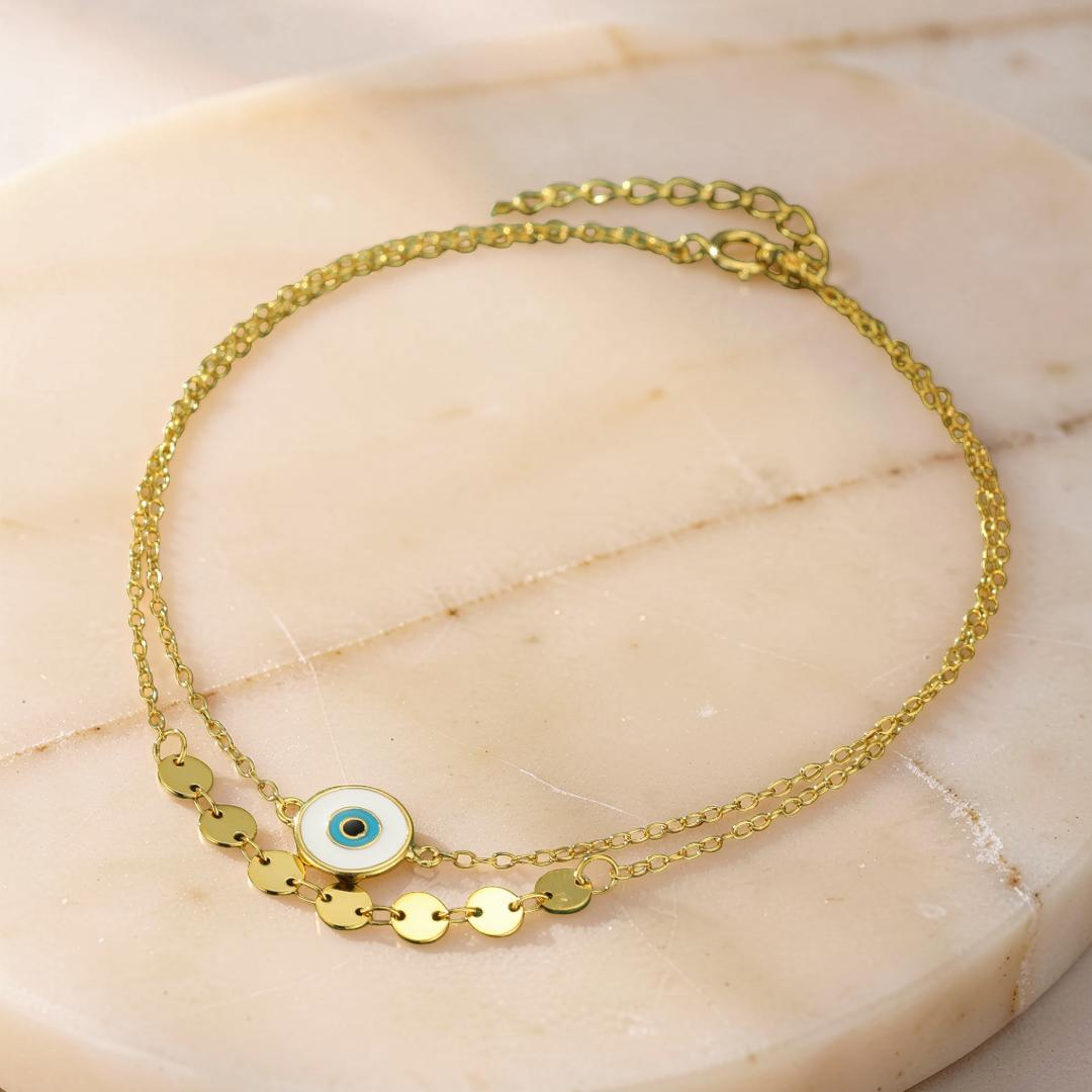 Bracelet de Cheville Mauvais Œil – Regard Secret, Argent 925