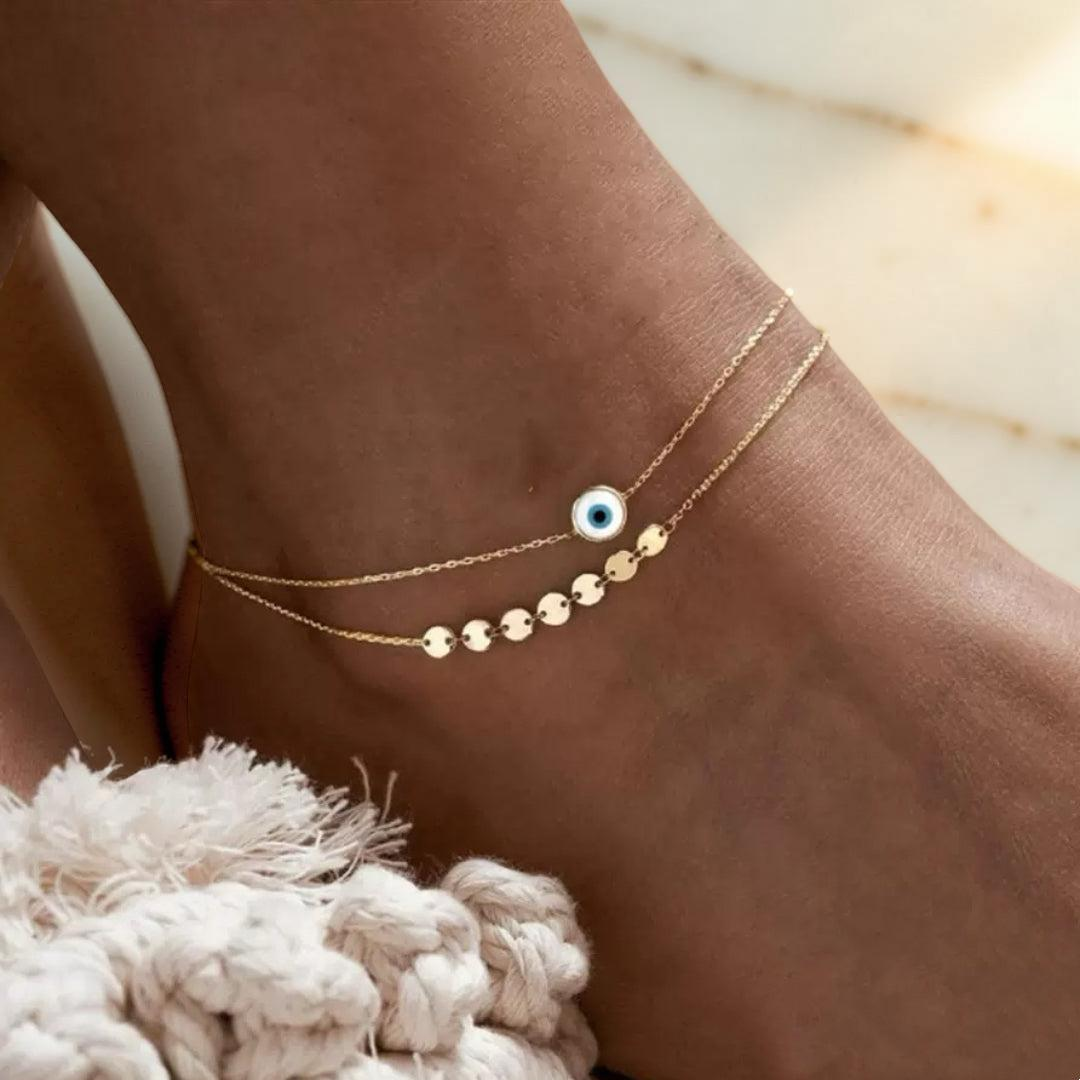 Bracelet de Cheville Mauvais Œil – Regard Secret, Argent 925