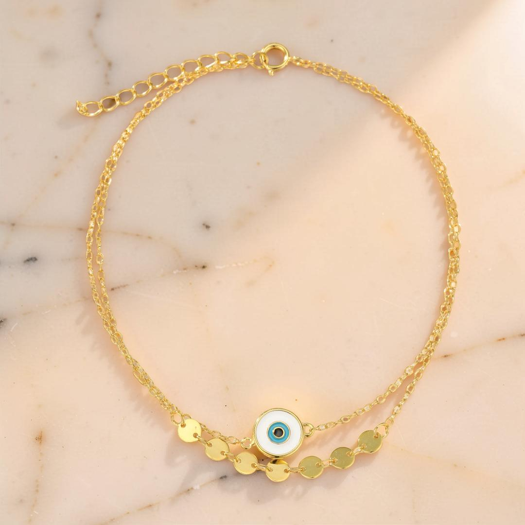 Bracelet de Cheville Mauvais Œil – Regard Secret, Argent 925