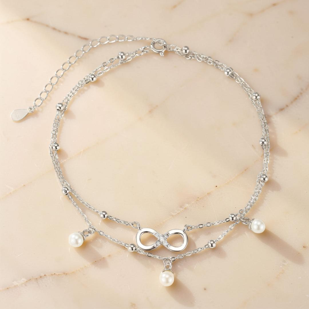 Bracelet de Cheville Perle – Éternité Lumineuse, Argent 925