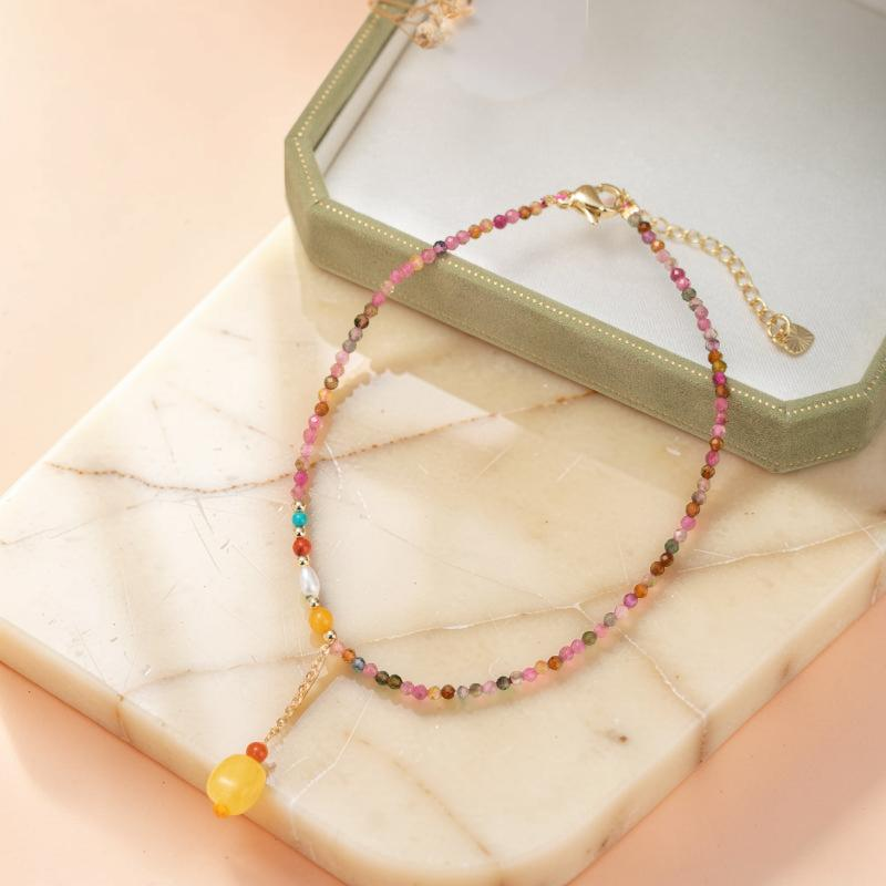 Bracelet de Cheville Tourmaline – Joie Vibrante, Plaqué Or