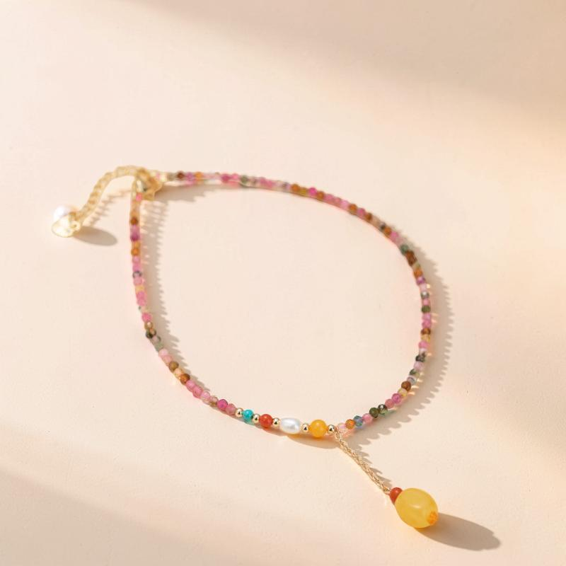 Bracelet de Cheville Tourmaline – Joie Vibrante, Plaqué Or