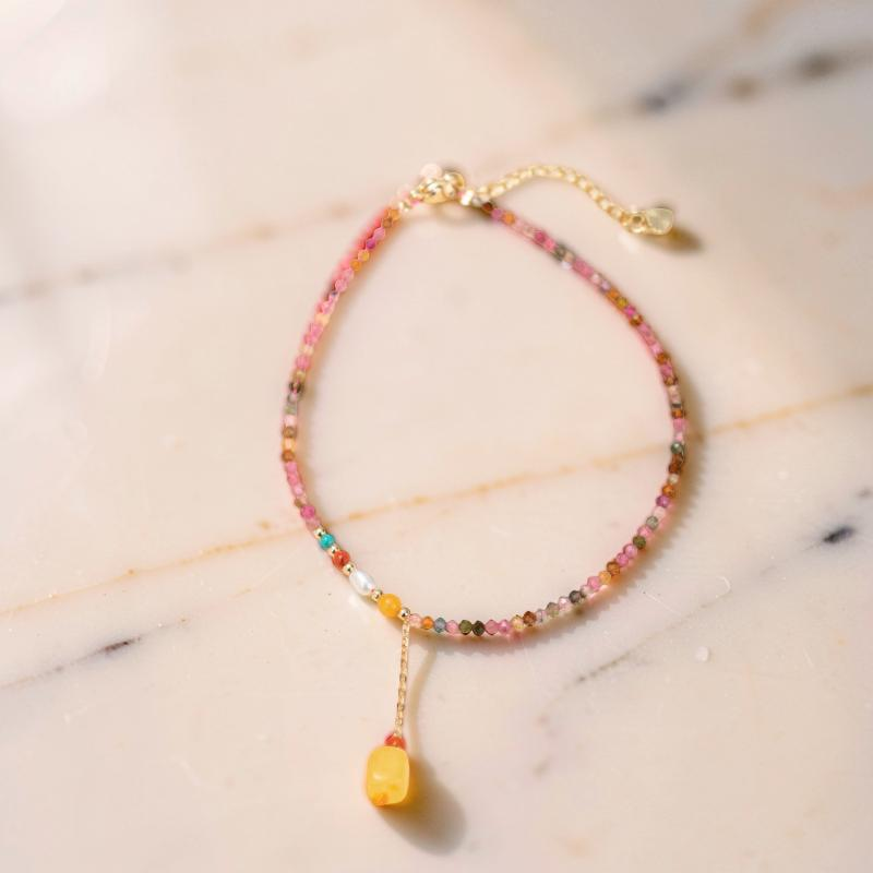 Bracelet de Cheville Tourmaline – Joie Vibrante, Plaqué Or