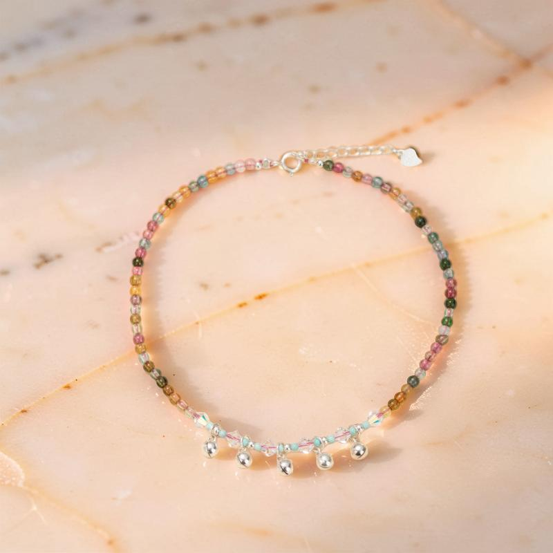 Bracelet de Cheville Tourmaline – Son de l'Âme, Argent