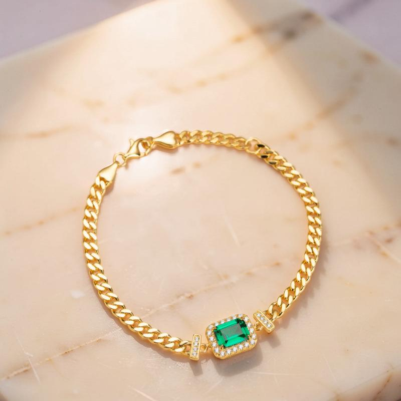 Bracelet Émeraude – Diadème Royal, Argent Plaqué Or