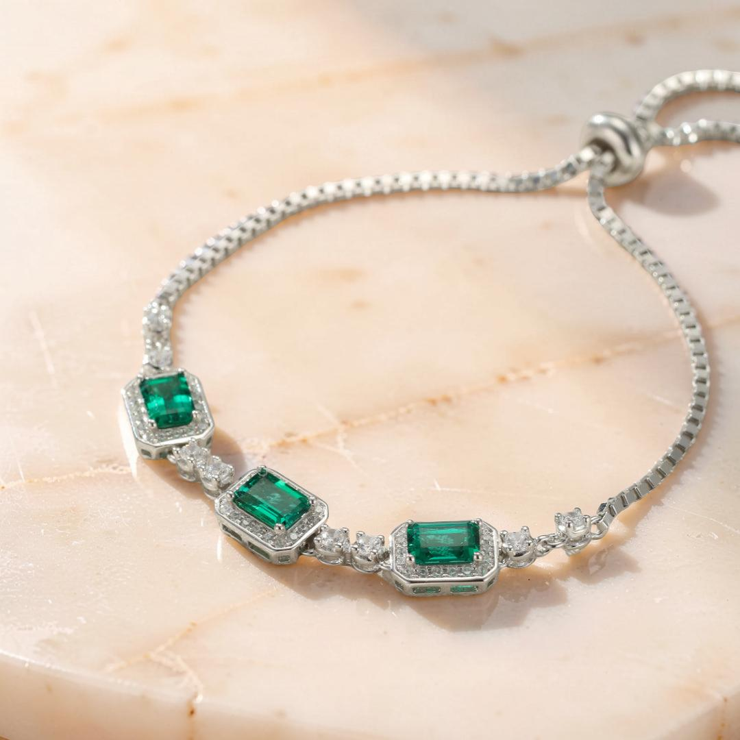 Bracelet Émeraude – Jardin Secret, Argent Plaqué Platine