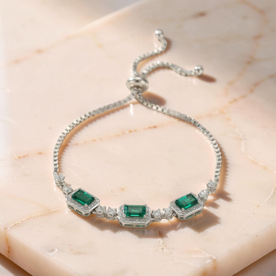 Bracelet Émeraude – Jardin Secret, Argent Plaqué Platine