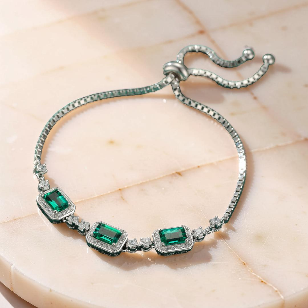 Bracelet Émeraude – Jardin Secret, Argent Plaqué Platine