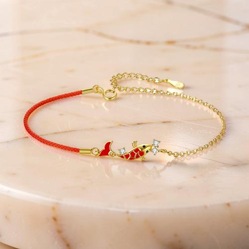 Bracelet Fil Rouge avec Carpe Koï – Chance, Argent 925