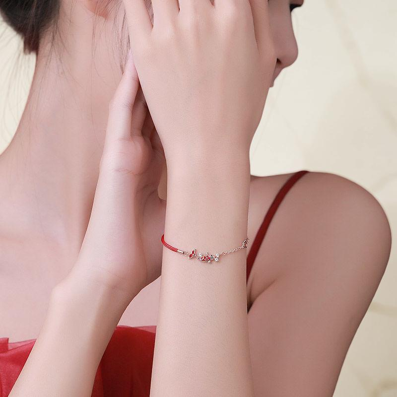 Bracelet Fil Rouge avec Carpe Koï – Chance, Argent 925