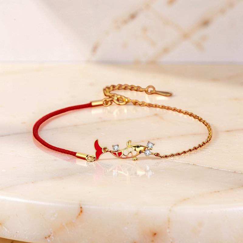Bracelet Fil Rouge avec Carpe Koï – Chance, Argent 925