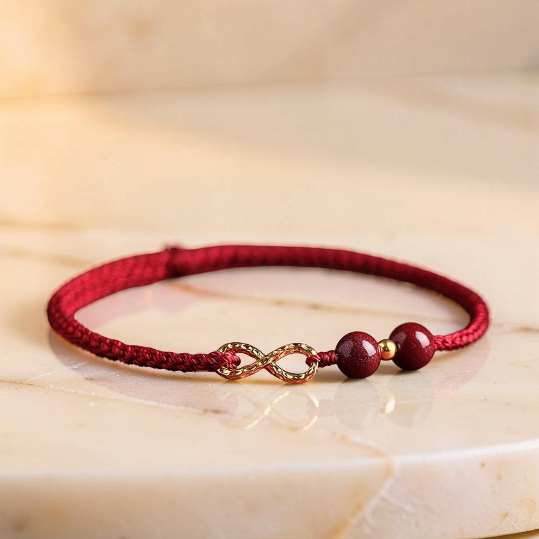 Bracelet Fil Rouge – Bonheur Infini, Plaqué Or