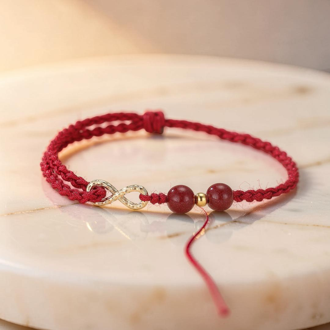 Bracelet Fil Rouge – Bonheur Infini, Plaqué Or
