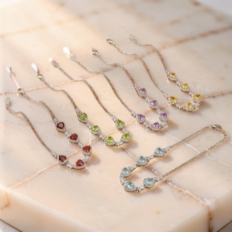 Bracelet Grenat, Améthyste, Citrine, Topaze et Péridot – Aura Envoûtante, Argent