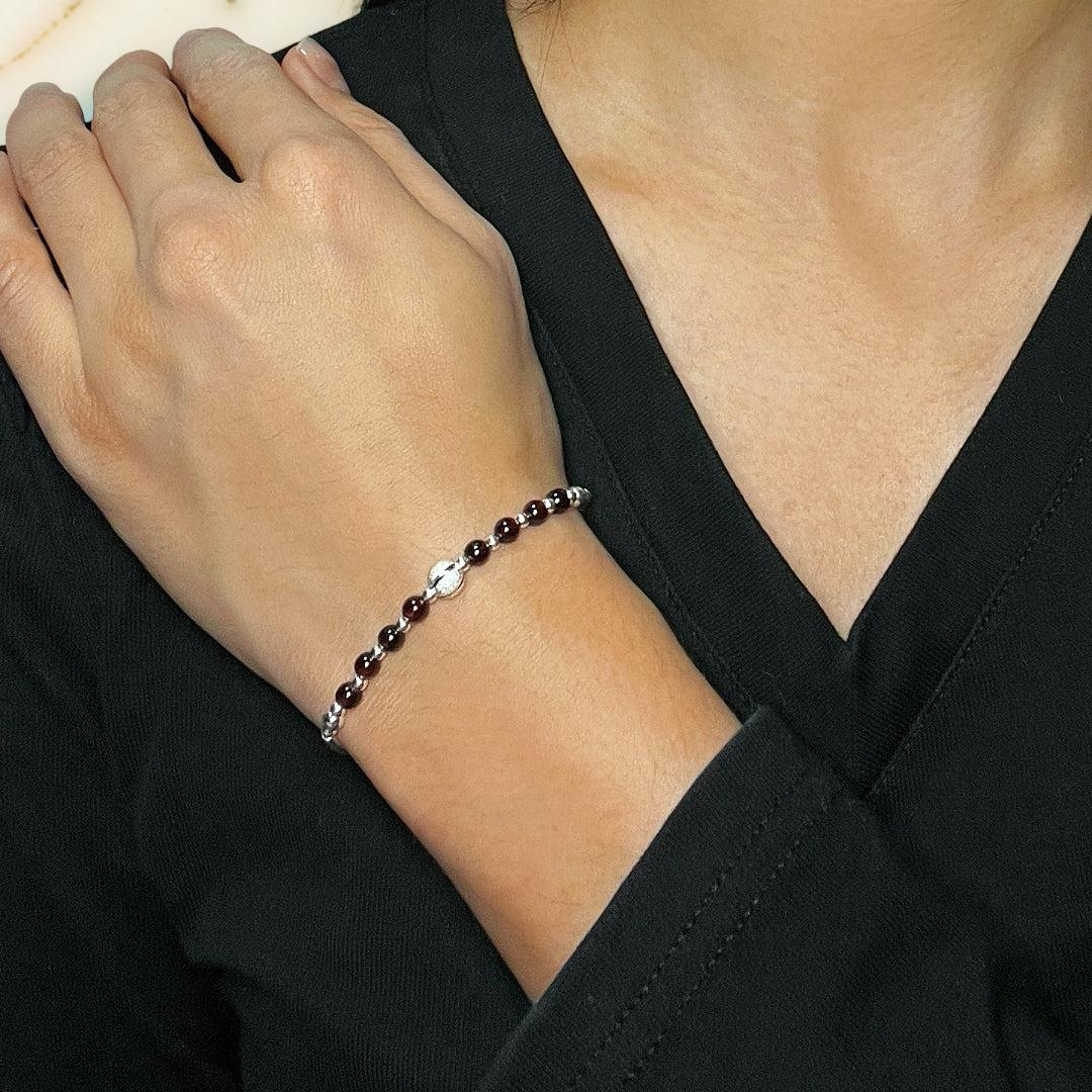 Bracelet Grenat – Épure Protectrice, Argent